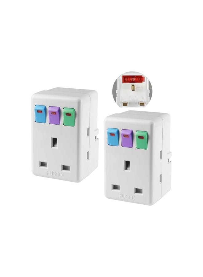 promass 3 Way Plug Adapter UK, Multi Plug Adaptor Extension Socket Plug with Switches, 3 Pin Switched Socket Adapter, Plug Extender for Home, Office, Kitchen, School (2 Pack) - Image 2