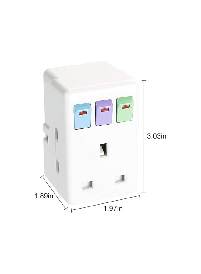 promass 3 Way Plug Adapter UK, Multi Plug Adaptor Extension Socket Plug with Switches, 3 Pin Switched Socket Adapter, Plug Extender for Home, Office, Kitchen, School (2 Pack) - Image 3