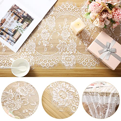 Coume 12 Pack Lace Table Runner 14 x 120 Inch White Rustic Lace Fabric Table Runners with Rose Embroidered Floral for Wedding Bridal Vintage Boho Table Runners Thanksgiving Christmas Party Decoration - Image 2