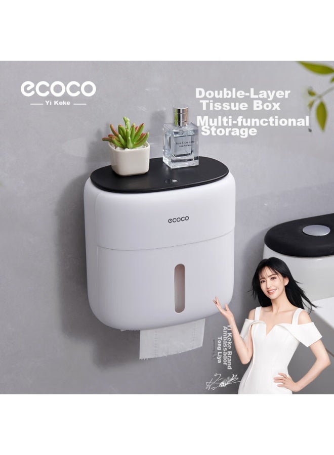 Ecoco Italian Cocoa Ecoco Bathroom Tissue Box, Double-layer, Toilet Storage Rack, Wall-mounted, No Drilling Required, Large Capacity Paper Towel Dispenser, E2321 Black - Image 1