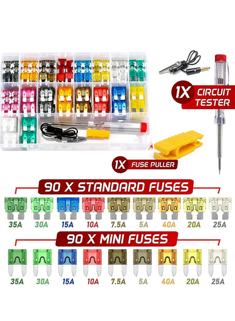 Car Fuses Assortment Kit, 180 Pcs Standard  Mini  Low Profile Mini Fuse  Automotive Blade Fuse for RV, Truck, Marine, Auto Accessories - Image 1