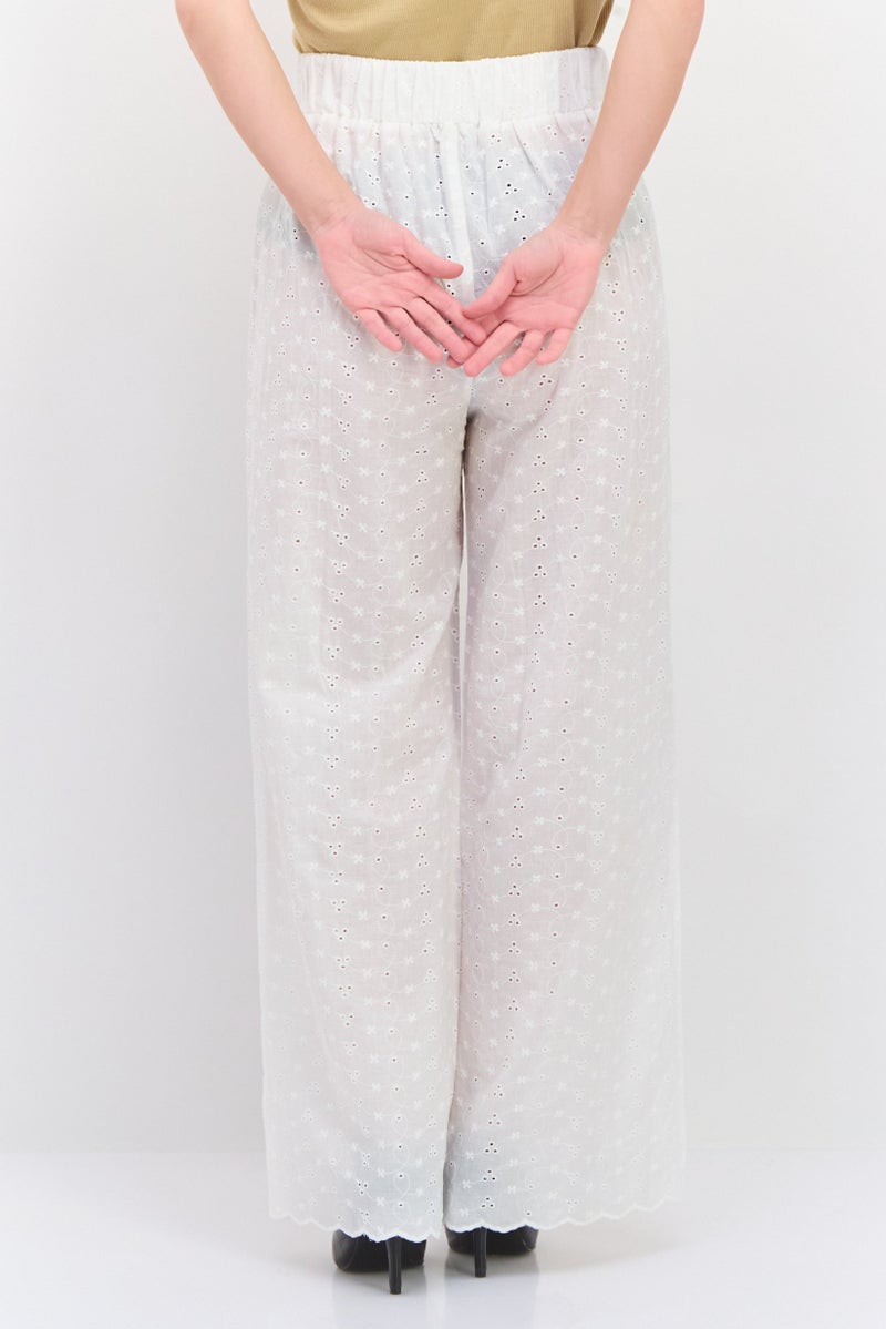 LOST INK Women Regular Fit Embroidered Pants, White Combo - Image 3