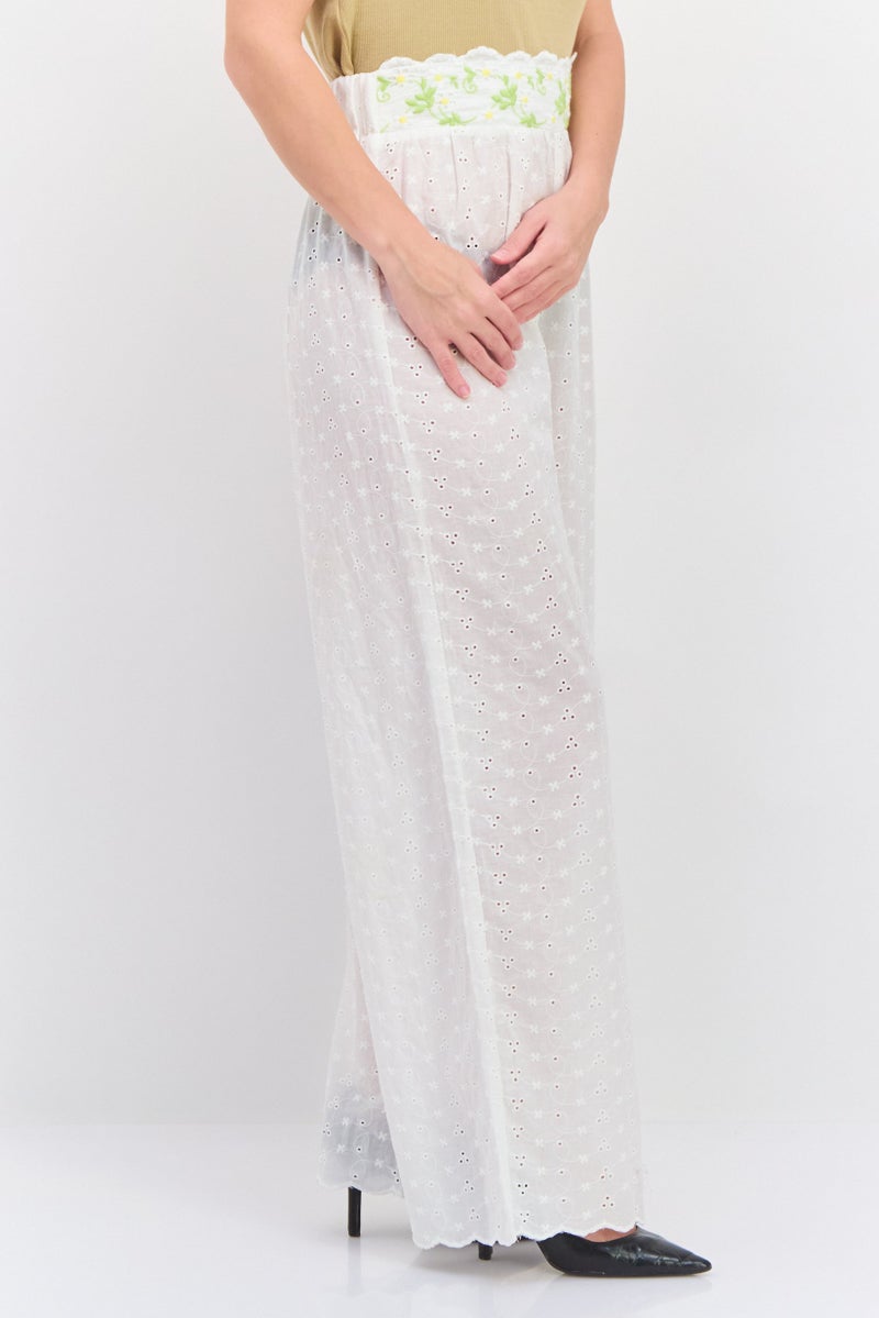 LOST INK Women Regular Fit Embroidered Pants, White Combo - Image 2