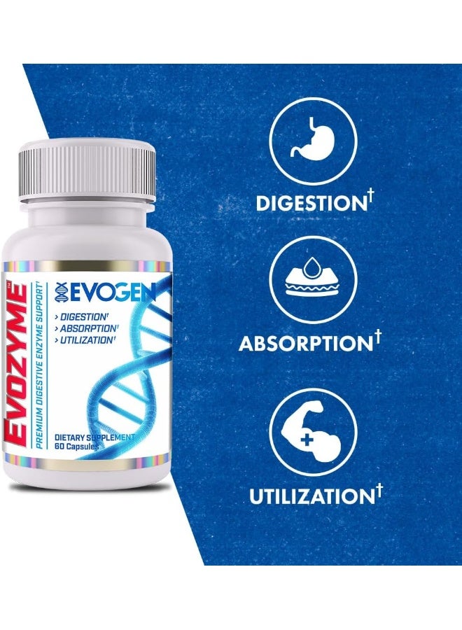 Evogen Nutrition إيفوزيم دعم إنزيم الهضم المتميز بروتياز لاكتاز قوة عالية استعادة 60 حصة - Image 4