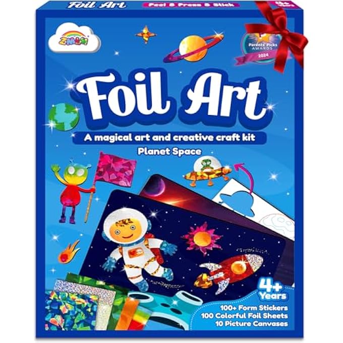 ZMLM FOIL FUN ART KIT FOR KIDS: FOIL ART CRAFTS PLANET SPACE GIFT FOR 4 5 6 7 8 9 YEAR OLD GIRLS MESS FREE ART AND CRAFT SUPPLIES FOR KID ACTIVITY KITS TRAVEL TOYS CHRISTMAS BIRTHDAY EASTER GIFTS - Image 1
