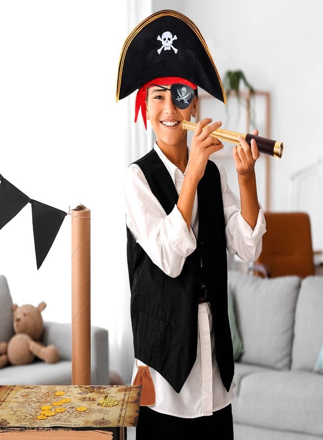 Woanger 17 Piece Set Pirate Monocular Telescope Treasure Map Pirate Hat Eye Patch Pocket Compass Pirate Necklace Plastic Coins with Velvet Bag for Pirate Party Supplies - Image 5