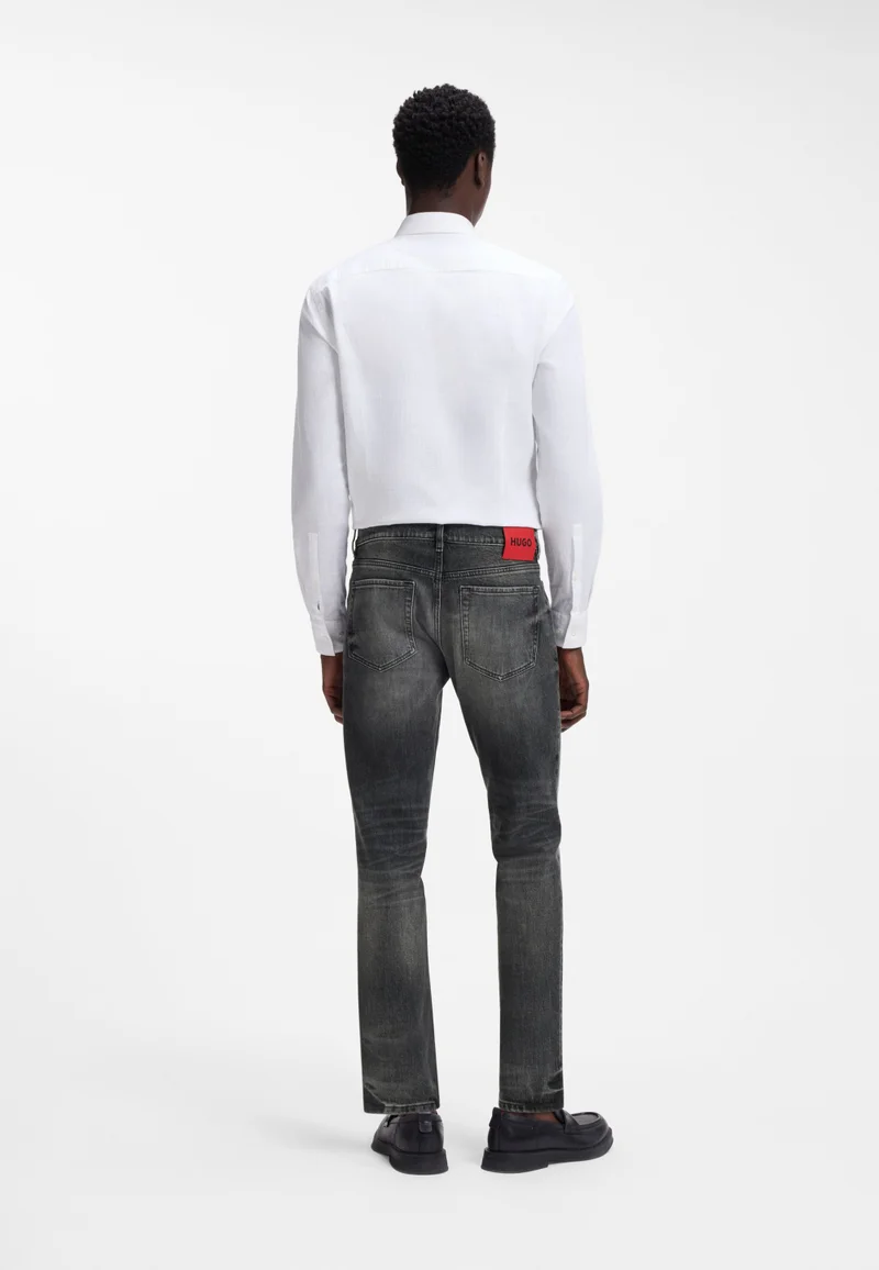 هوجو Tapered-fit jeans in dark-grey stretch denim