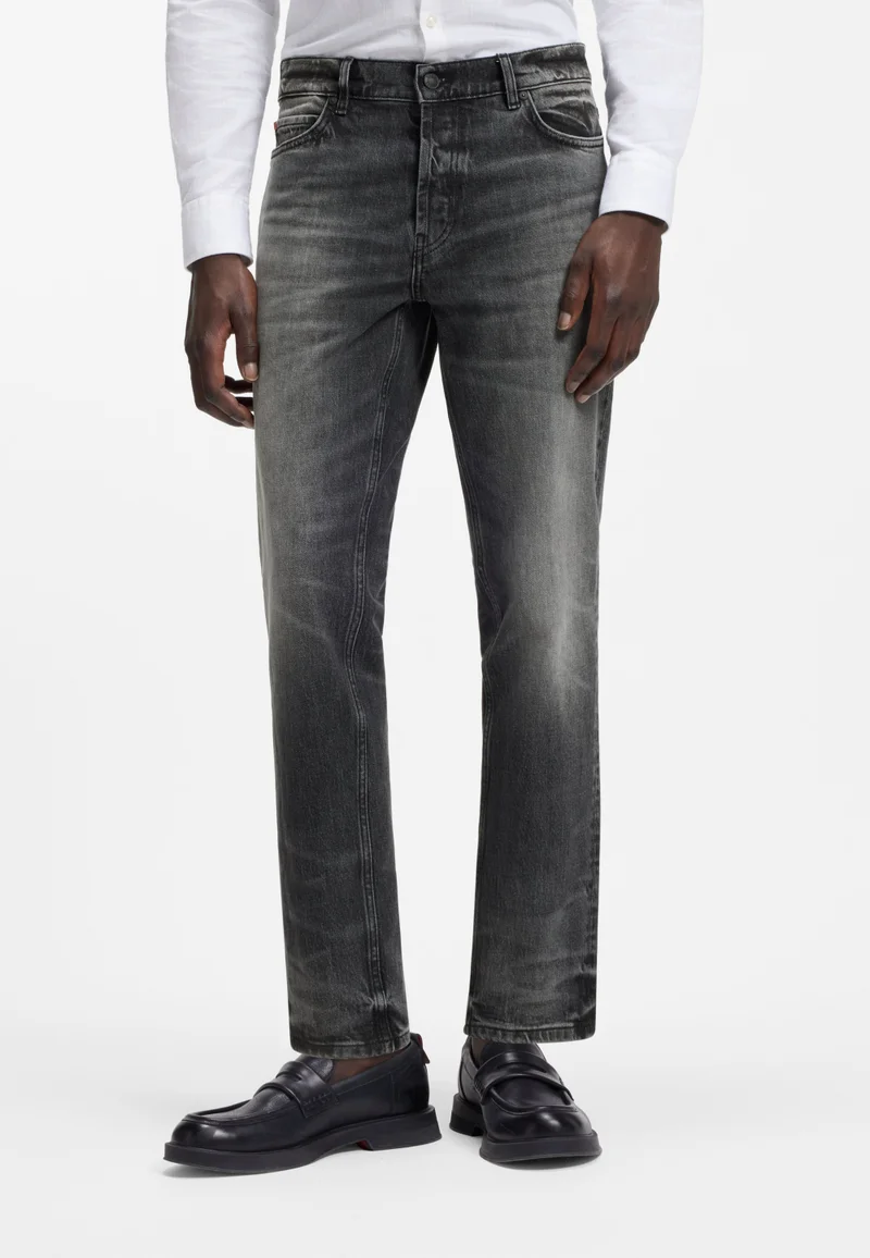 Tapered-fit jeans in dark-grey stretch denim