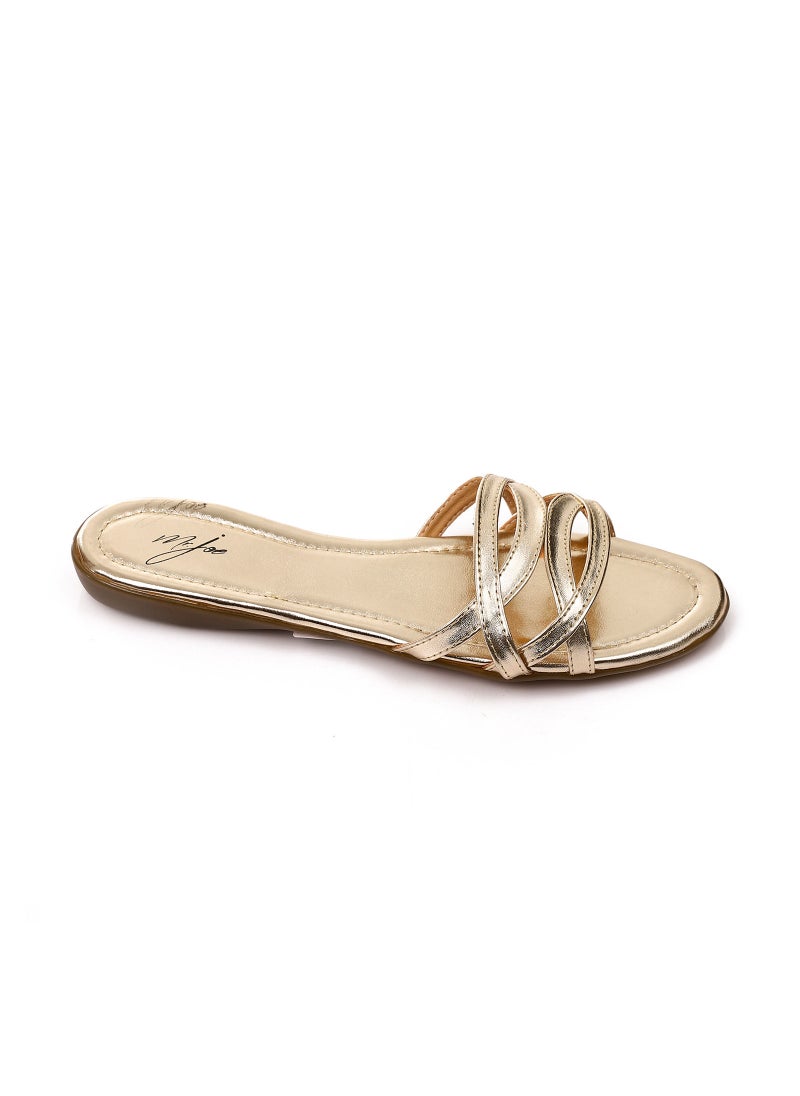 Mr.joe Slip On Casual Metallic Cut Out Slippers - Gold  - Image 1