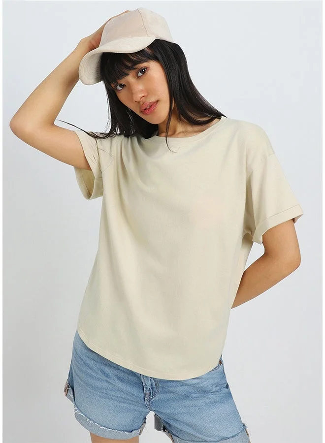 Juneberry Juneberry Pure Cotton BoyFriend Fit  SWAN WHITE T-Shirt For Women