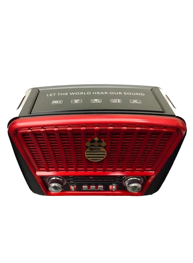 راديو GOLON RX-BT456 – راديو AM/FM/SW 3 نطاقات، مشغل موسيقى USB/TF/بلوتوث، بطارية قابلة للشحن-احمر - Image 2