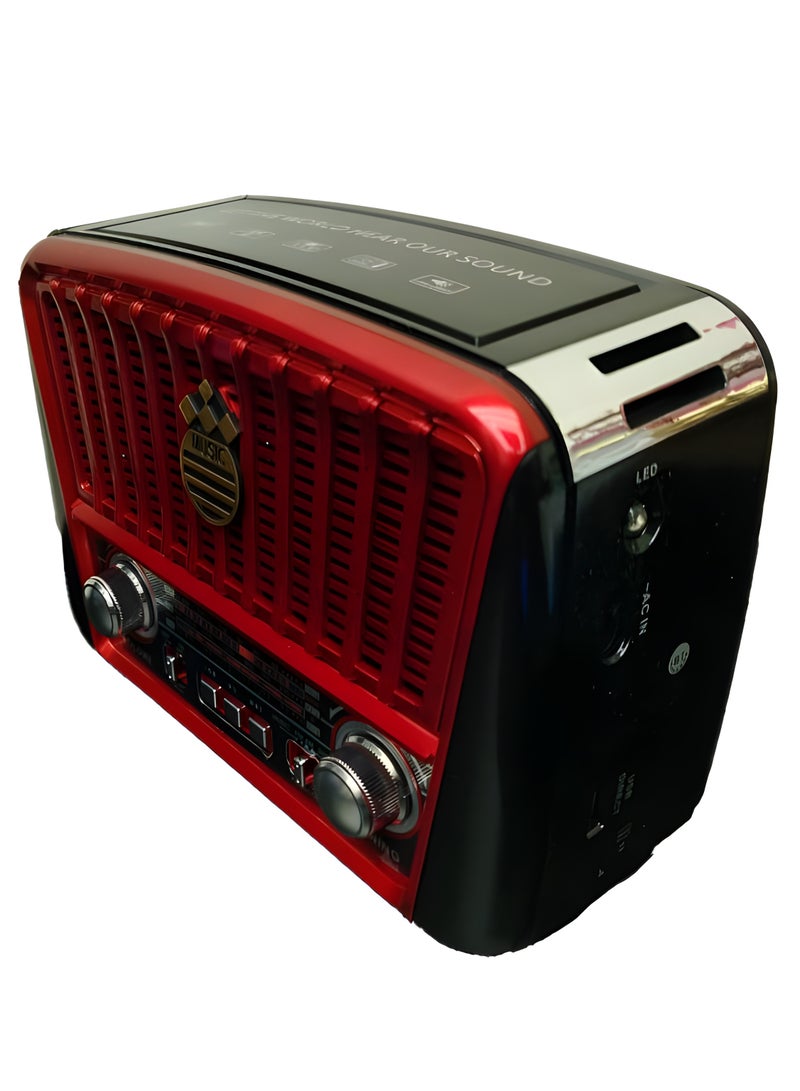 راديو GOLON RX-BT456 – راديو AM/FM/SW 3 نطاقات، مشغل موسيقى USB/TF/بلوتوث، بطارية قابلة للشحن-احمر - Image 5