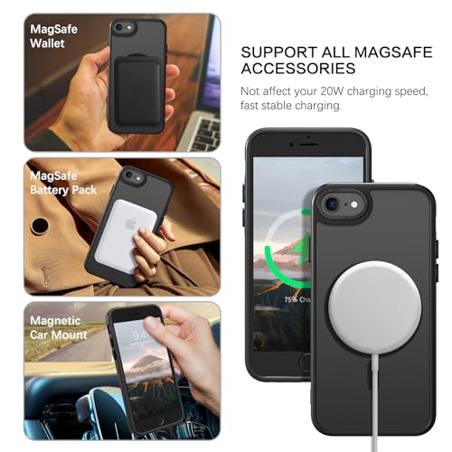 BENTOBEN Magnetic for iPhone SE Case, iPhone SE 2022/3rd/2020/2nd gen iPhone 8/7 Phone Case 4.7", [Compatible with Magsafe] Translucent Matte Slim Thin Shockproof Women Men Protective Cover, Black - Image 2