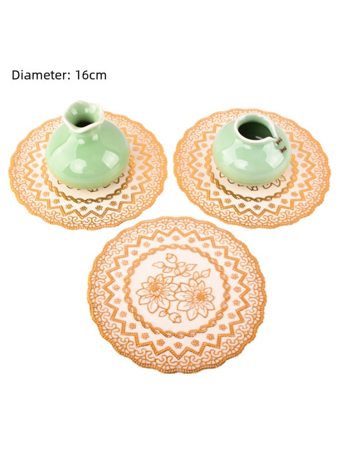 16cm Round Bronzing Coaster Mat European Style Table Lamp Mat Lotus 16cm Table Mat PVC Lace Gift Mat-Color:Round Silver Lotus-Specifications:16cm  - Image 3