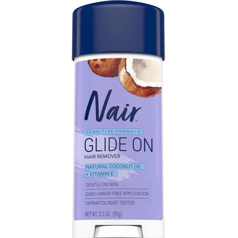 Nair Sensitive Formula Glide On, Hands-Free Applicator Hair Removal Cream with Coconut Oil and Vitamin E for Body, 3.3 ozâ€¯ - Image 2