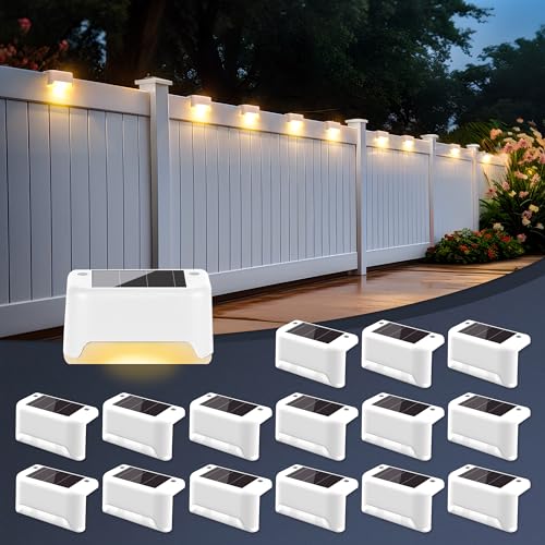 SOLPEX Solar Fence Lights Outdoor 16 Pack, Solar Step Lights Waterproof Led Solares Light for Outdoor Stairs, Deck, Fence, Yard, Patio, and Balcony(Warm White) - Image 1