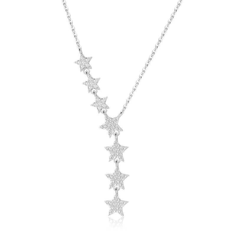 Kyerlyn Silver Crystal Star Necklace for Women Star CZ Charm Statement YNecklace Silver Dainty Shining Necklace Exquisite Choker Necklace for Women Adjustable Jewelry Gifts - Image 2