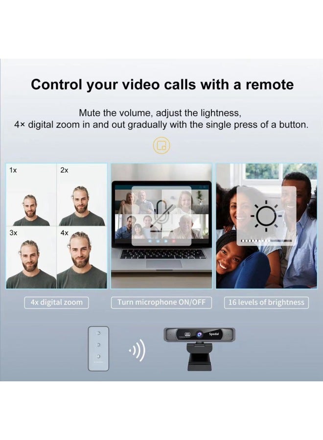 Spedal 4K Ultra-high-definition Camera Built-in AI Noise Reduction Dual Microphones Can Be Remotely Controlled 120 ° Wide-angle Zoom-Color:Black - Image 2