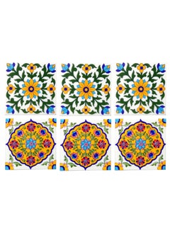 Shiv Kripa Blue Pottery Shiv Kripa Blue Pottery Home Decor Moroccan Interior Exterior Crafted Tabletop Floor Wall Ceramic Handcrafted Painted Wall Tiles 6 x 6 Inch Set of 6 Tiles Multi 