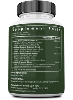 Ancestral Supplements Ancestral Supplements Greens Powder Capsules, Organic Superfood Greens & Reds Blend with Spirulina, Chlorella, Grass Fed Beef Organs, and Probiotics for Gut Health, Non GMO, 615mg Each, 180 Count  - Image 2