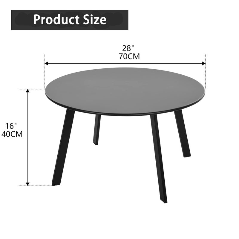 juserox Patio Coffee Table - Metal Steel Outdoor Round Table Weather Resistant Anti-Rust Table (Black) - Image 2