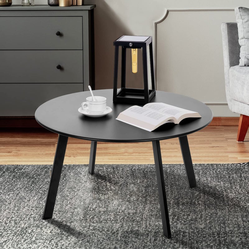 juserox Patio Coffee Table - Metal Steel Outdoor Round Table Weather Resistant Anti-Rust Table (Black) - Image 3