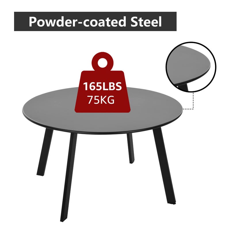 juserox Patio Coffee Table - Metal Steel Outdoor Round Table Weather Resistant Anti-Rust Table (Black) - Image 4