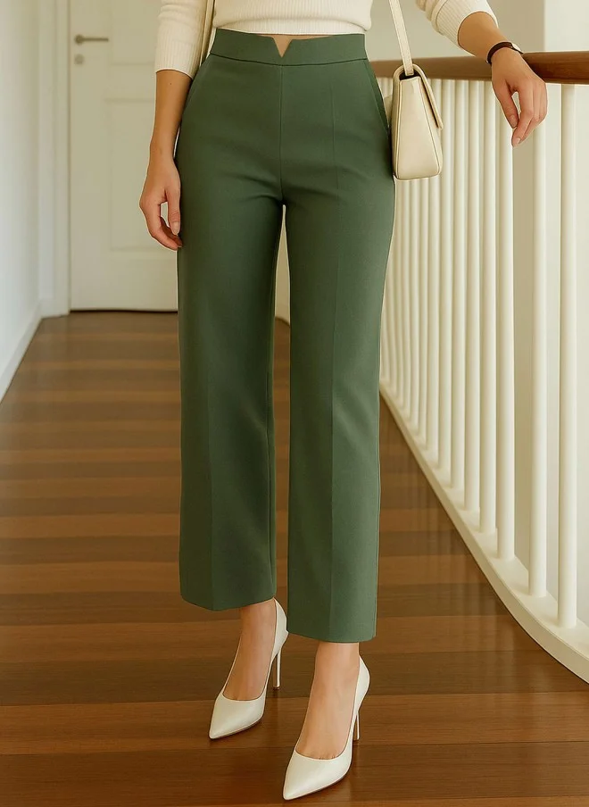 ساسافراس بنطلون نسائي أخضر زيتوني بقصة مستقيمة