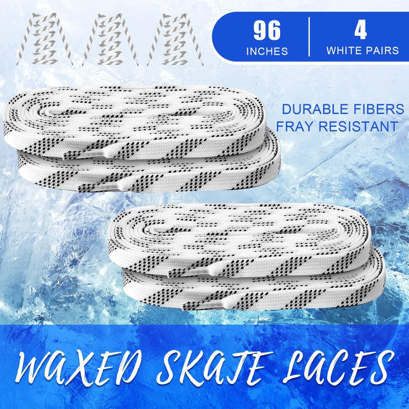 Yingzhao 4 Pairs Waxed Hockey Skate Laces 108" Hockey Laces Wide Ice Skate Lace Strap Ice Sports Accessories for Roller Skates Boots Adults Youth (White) - Image 3