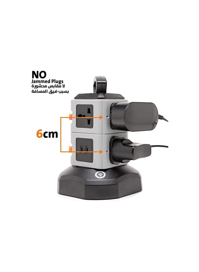 Smart Design Solutions Smart Design Solutions Vertical Extension Cord & Universal Power Tower: 5-15m Multi-Socket Cable, Surge Protector with USB-C, USB Ports, Type-C Charger, and Electric Plug for Home or Office Use  - Image 4