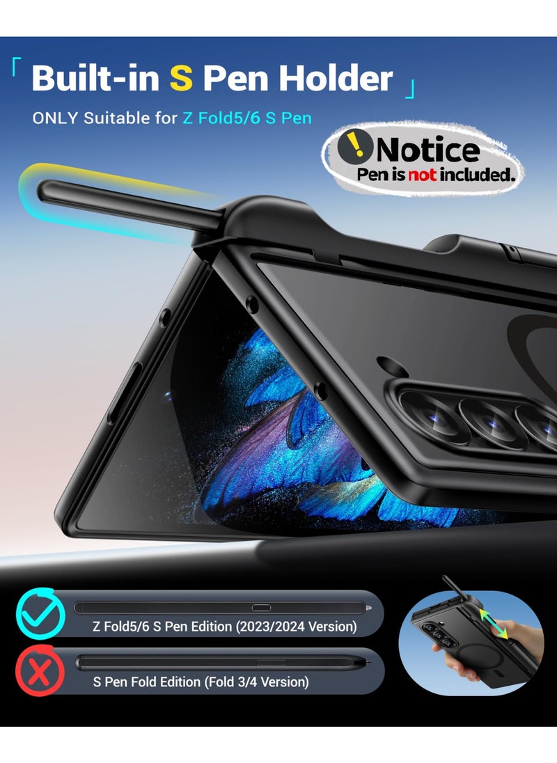 BERFY Magnetic Armor Stand for Samsung Galaxy Z Fold 6 with Screen Protector, Built-in S Pen Holder & 2 Invisible Kickstands, [Compatible with MagSafe] Full-Body Shockproof Case for Z Fold 6, Black  - Image 3