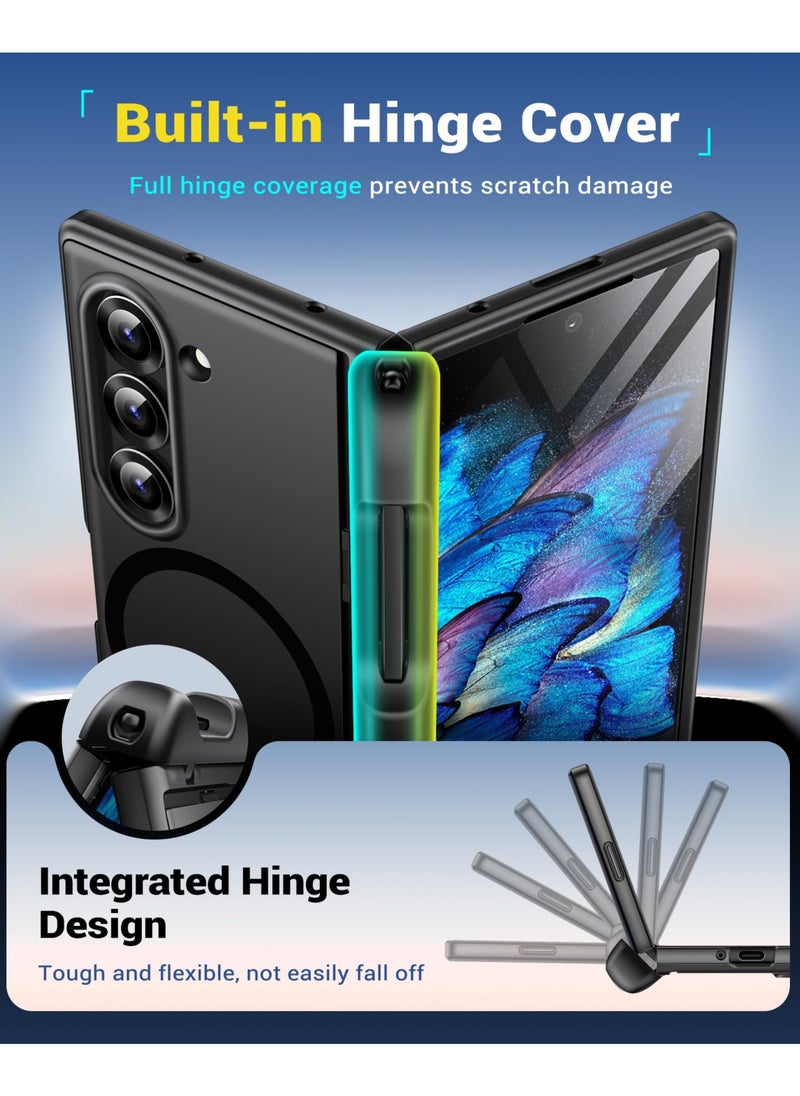 BERFY Magnetic Armor Stand for Samsung Galaxy Z Fold 6 with Screen Protector, Built-in S Pen Holder & 2 Invisible Kickstands, [Compatible with MagSafe] Full-Body Shockproof Case for Z Fold 6, Black  - Image 5