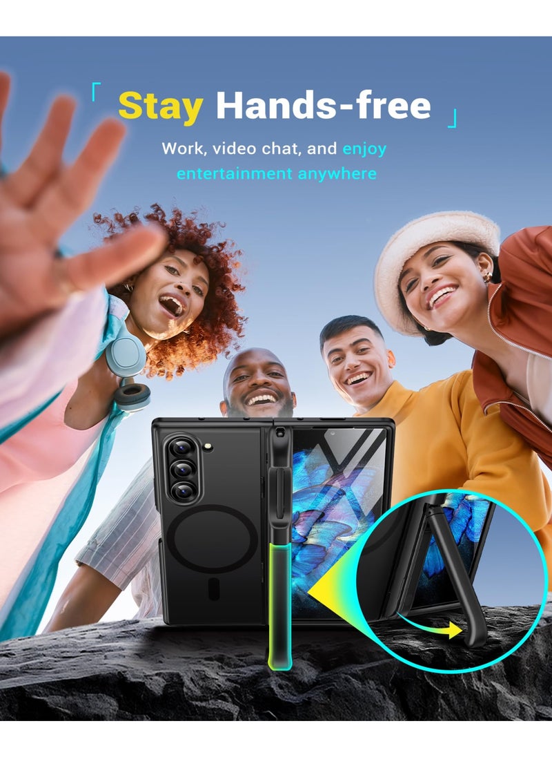 BERFY - Magnetic Armor Stand for Samsung Galaxy Z Fold 6 with Screen Protector, Built-in S Pen Holder & 2 Invisible Kickstands, [Compatible with MagSafe] Full-Body Shockproof Case for Z Fold 6, Black - Image 1