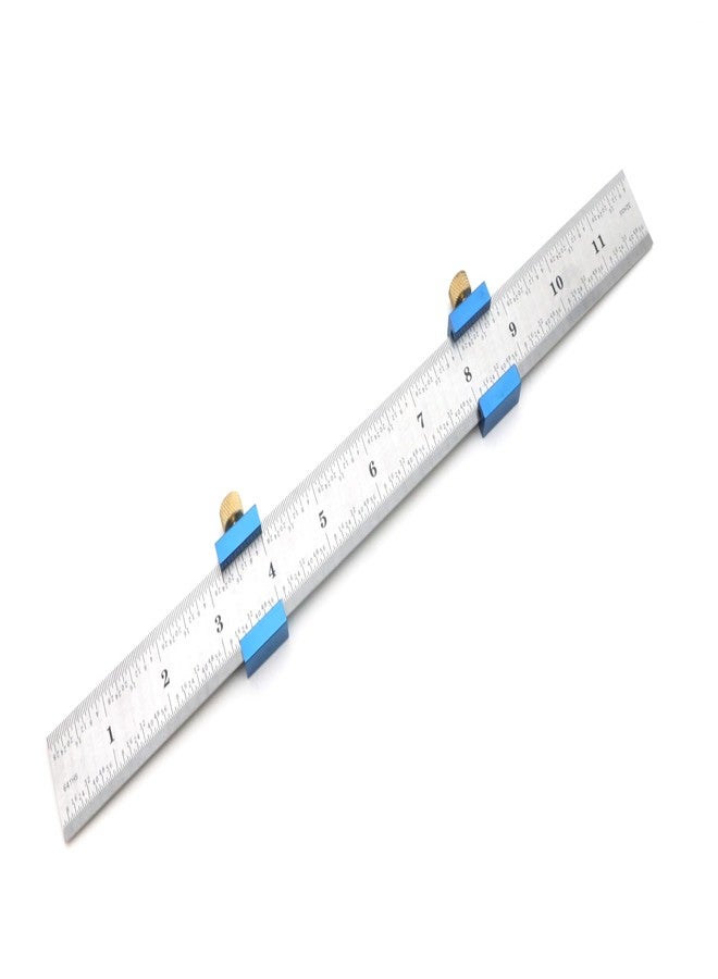 Taytools Anodized Aluminum Ruler Stops on 12” Stainless Steel Machinist Ruler with 1/8th, 1/16th, 1/32nd, & 1/64th Inch (4R) Graduations - Image 2