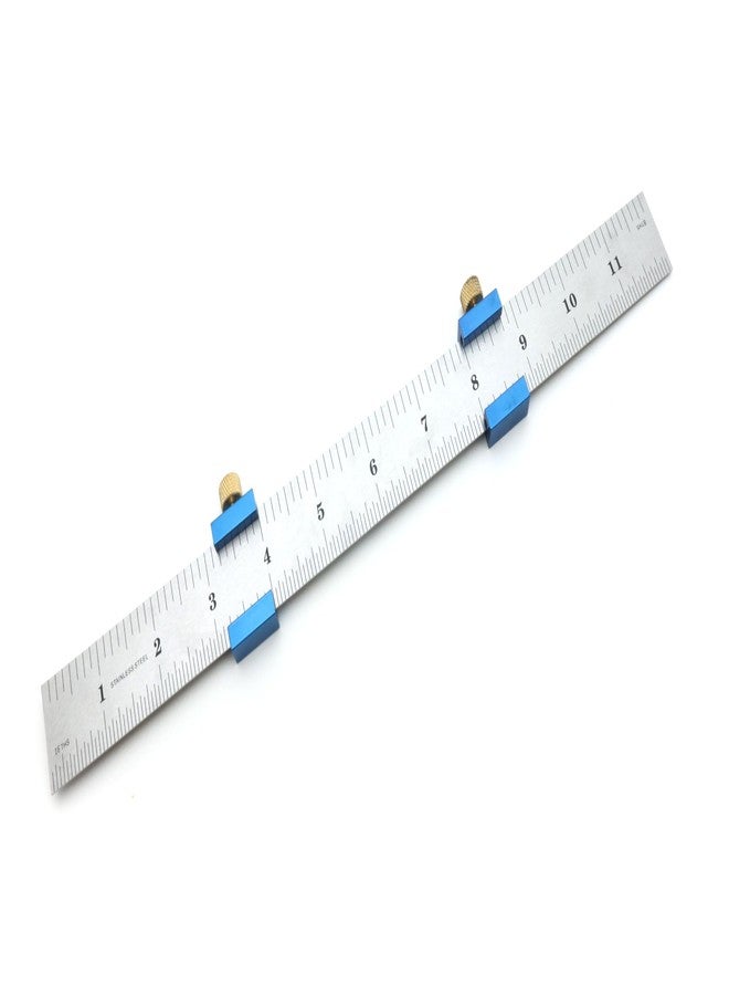 Taytools Anodized Aluminum Ruler Stops on 12” Stainless Steel Machinist Ruler with 1/8th, 1/16th, 1/32nd, & 1/64th Inch (4R) Graduations - Image 1