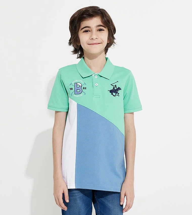 Kids multicolour color block polo t-shirt