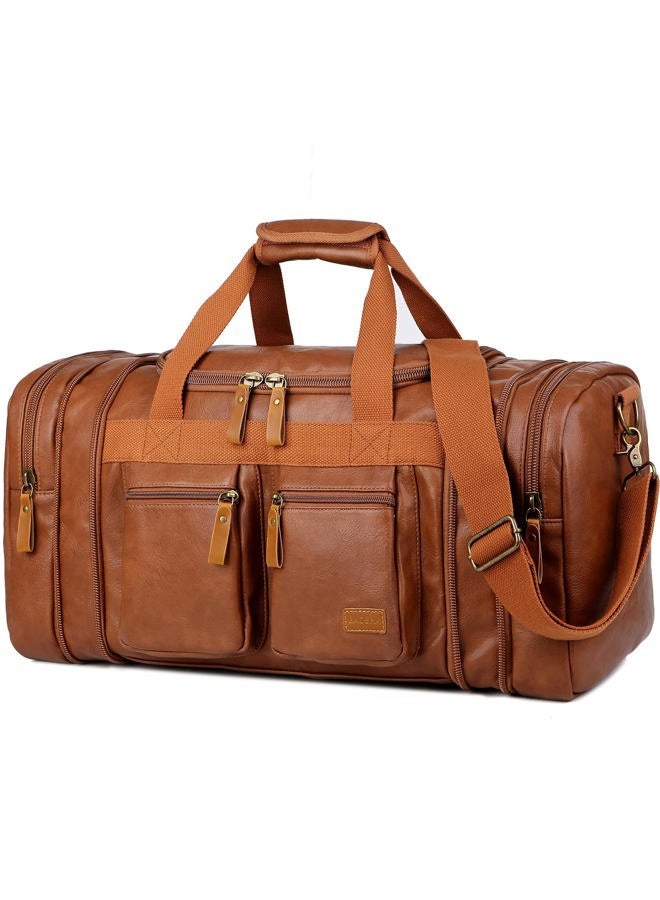 BAOSHA Leather Travel Duffel Weekender Bag Carry on Overnight Bag Sports Duffel bag For men and Women HB-21 (Brown) - Image 1