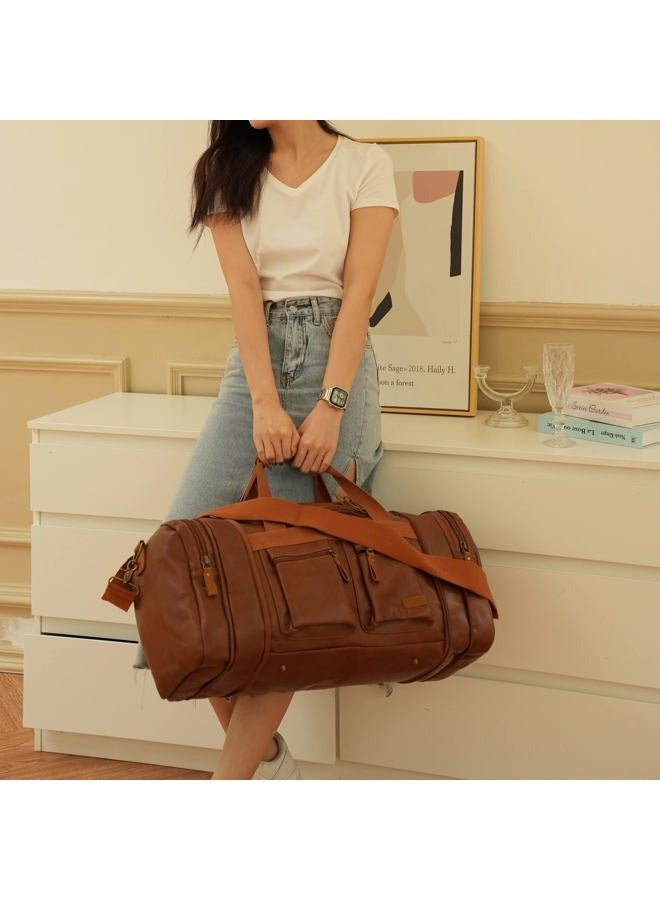 BAOSHA Leather Travel Duffel Weekender Bag Carry on Overnight Bag Sports Duffel bag For men and Women HB-21 (Brown) - Image 4