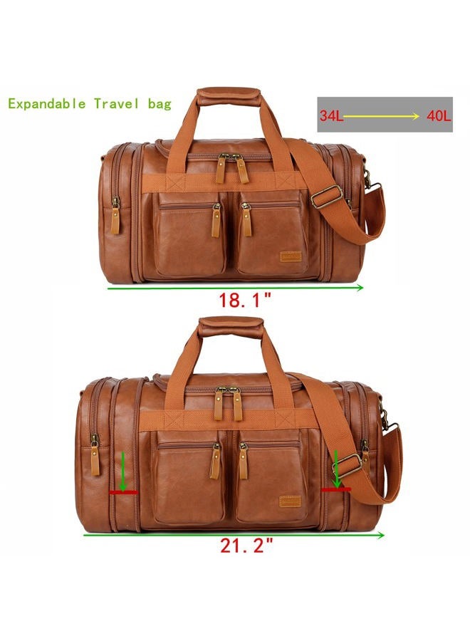 BAOSHA Leather Travel Duffel Weekender Bag Carry on Overnight Bag Sports Duffel bag For men and Women HB-21 (Brown) - Image 2