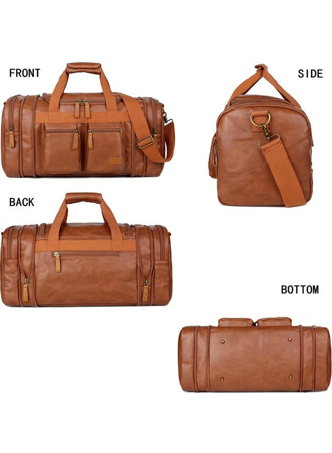 BAOSHA Leather Travel Duffel Weekender Bag Carry on Overnight Bag Sports Duffel bag For men and Women HB-21 (Brown) - Image 3