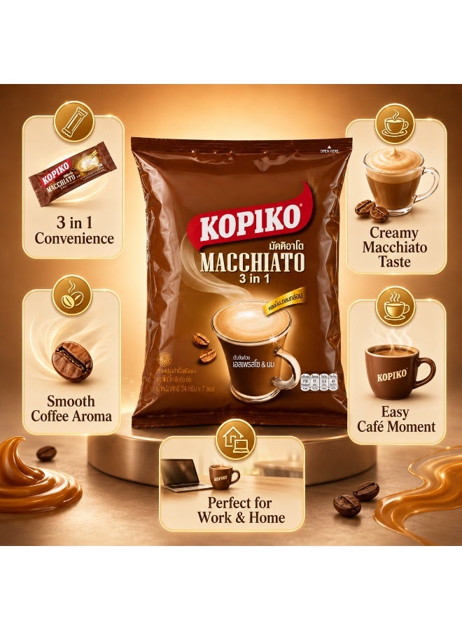 Kopiko Macchiato 3 In 1 Instant Coffee Drink Sachets, Creamy Espresso Coffee Mix For Quick Hot Beverage, Thai Style Pack - Image 2