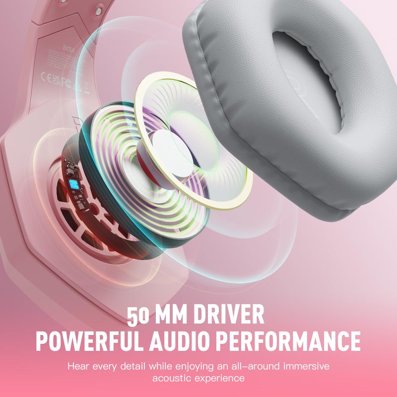 EKSA E1000 V2 Gaming Headset, PC Headset with USB C Plug, Wired Headphones with Noise Canceling Microphone, 7.1 Surround Sound, RGB Light, include USB Adapter for Computer,Mac, PS4/PS5 Console, Laptop - Image 5