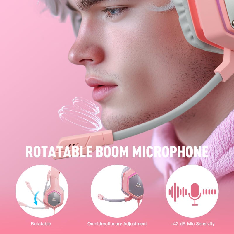 EKSA E1000 V2 Gaming Headset, PC Headset with USB C Plug, Wired Headphones with Noise Canceling Microphone, 7.1 Surround Sound, RGB Light, include USB Adapter for Computer,Mac, PS4/PS5 Console, Laptop - Image 4