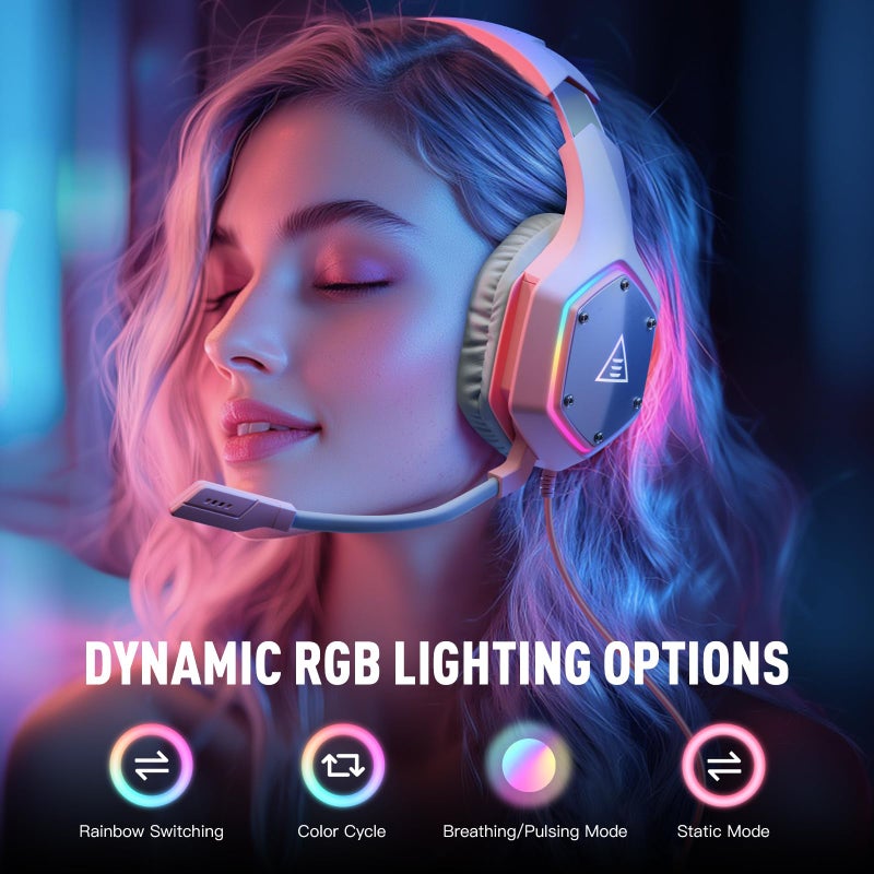 EKSA E1000 V2 Gaming Headset, PC Headset with USB C Plug, Wired Headphones with Noise Canceling Microphone, 7.1 Surround Sound, RGB Light, include USB Adapter for Computer,Mac, PS4/PS5 Console, Laptop - Image 3