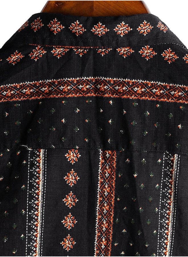 VATPAVE Mens Casual Hawaiian Floral Shirts Short Sleeve Button Down Tropical Shirts Beach Summer Shirts Medium Black Orange  - Image 2