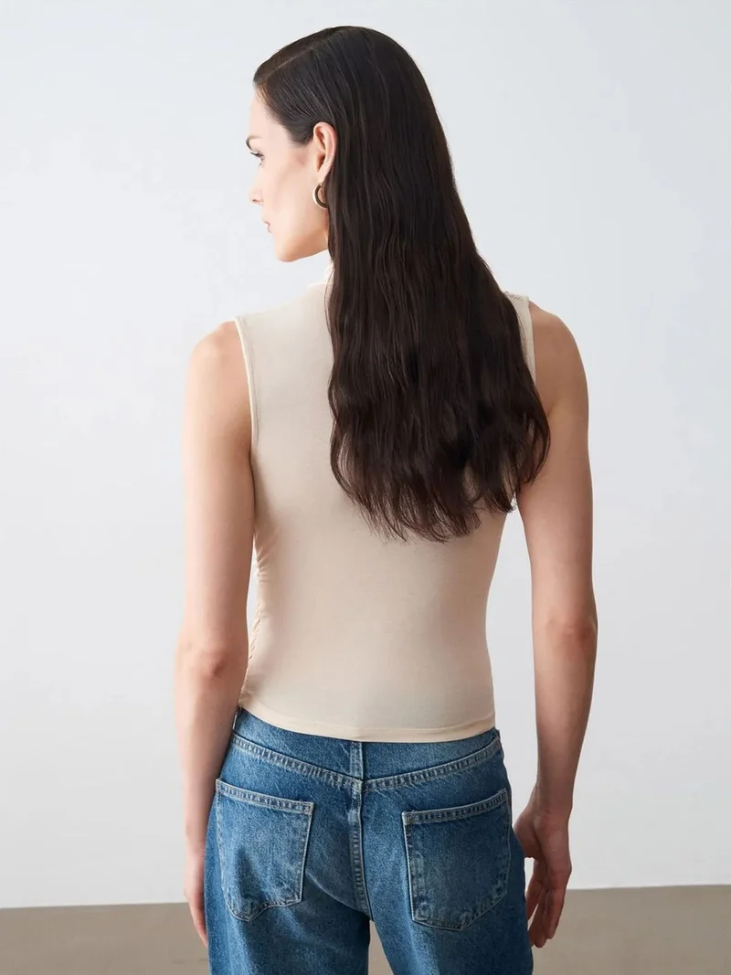 ديلفين DILVIN Sleeveless Cowl Neck Jersey Blouse