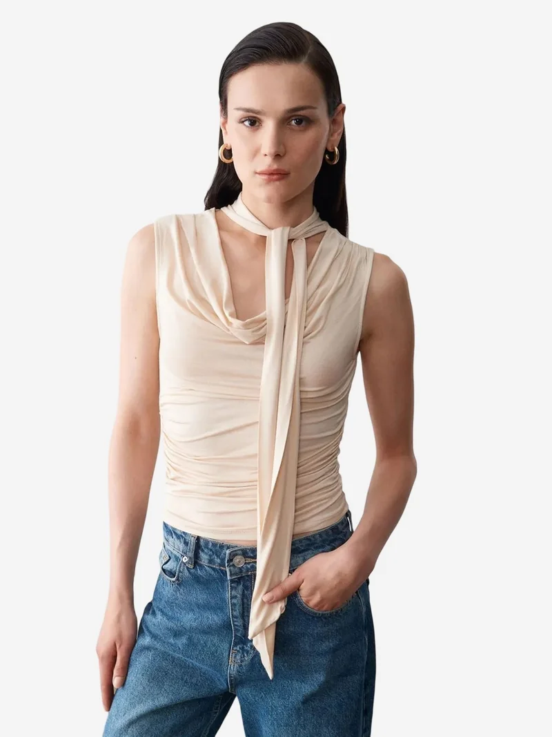 ديلفين DILVIN Sleeveless Cowl Neck Jersey Blouse