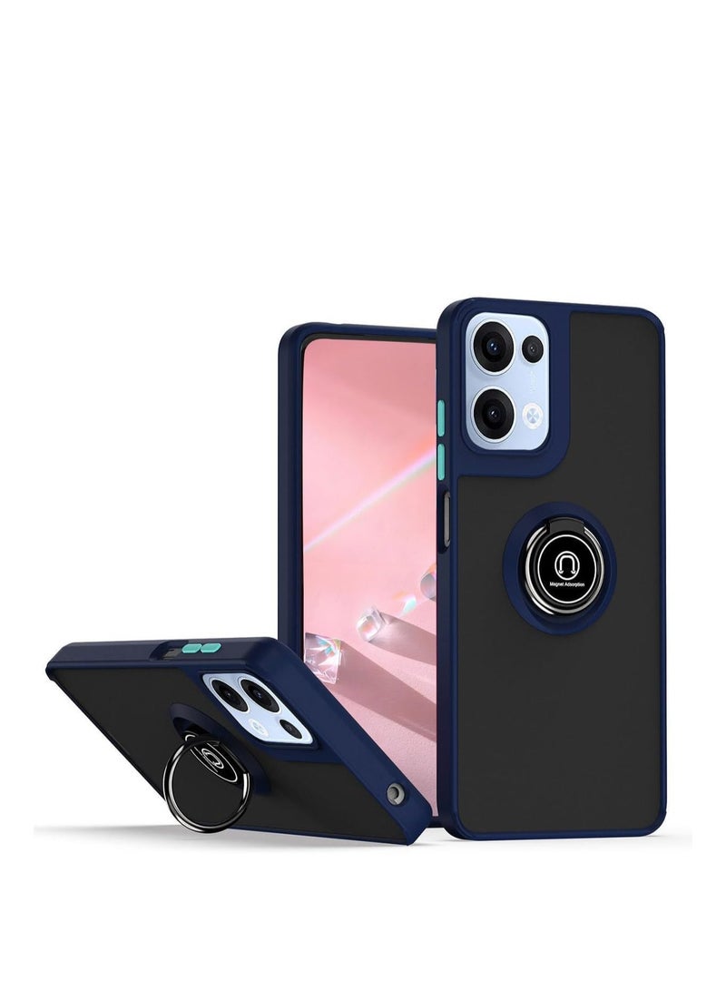 Case for Oppo Reno13 Case Cover Metal Ring Holder Grip Kickstand Car Magnetic Mount Shockproof Matte Hard Back Bumper Case for Reno 13 5G Blue
