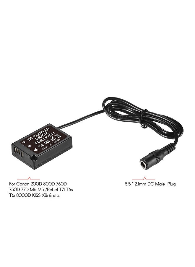 ANDOER - DR-E18 LP-E17 Dummy Battery Pack Coupler Adapter with DC Male Connector for Canon 200D/ 800D/ 760D/ 750D/ 77D/ M6/ M5 /Rebel T7i T6s T6i 8000D X8i/ SL3/250D/X10 - Image 1