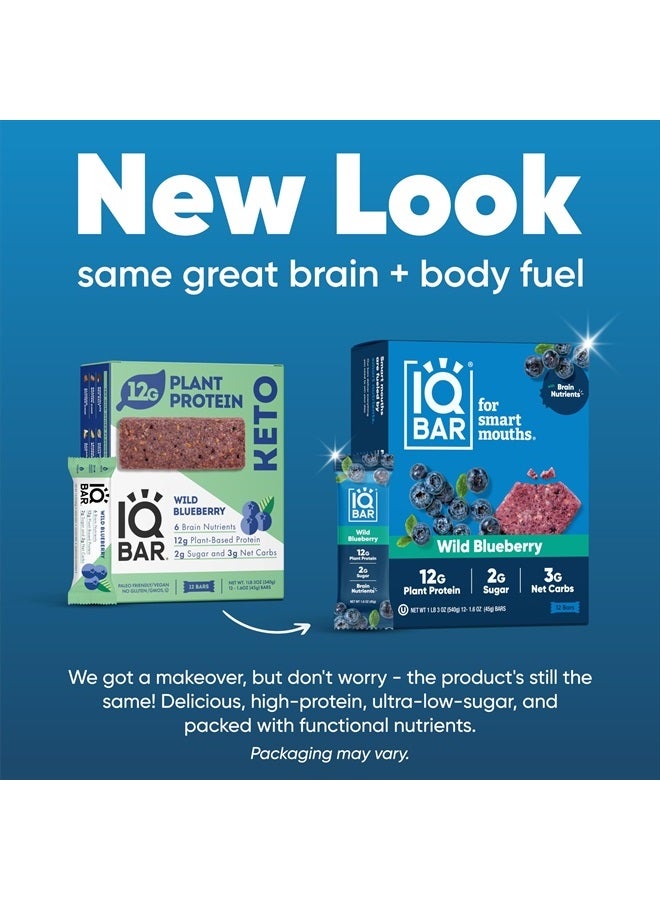 IQBAR Brain and Body Plant Protein Bars - Wild Blueberry - 12 Count, Low Carb, High Fiber, Gluten Free, Healthy Vegan Snacks - Low Sugar Keto Bar Pack  - Image 2